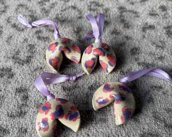 Fortune Cookie Christmas tree ornament pink and purple