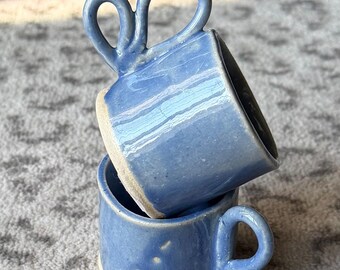 Set of 2 multi loop Handle Espresso Cups purple blue