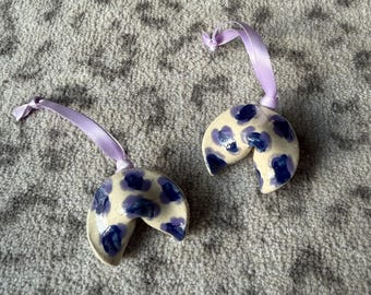 Fortune Cookie Christmas tree ornament blue and purple