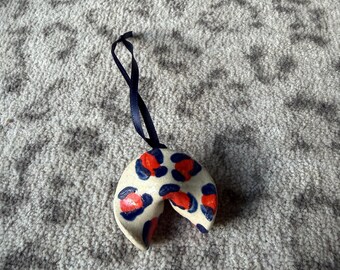 Fortune Cookie Christmas tree ornament blue and orange