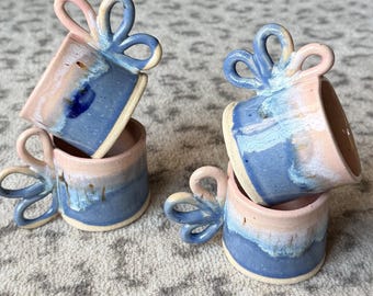 Set of multi loop Handle Espresso Cups pink and blue