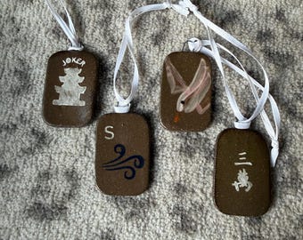 Set of 4 Mahjong Tile Ornaments hand painted