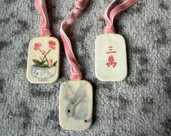 Set of 3 Mahjong Tile Ornaments hand painted