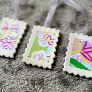 Postage Stamp Ornament pink flowers