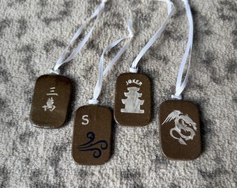 Set of 4 Mahjong Tile Ornaments hand painted