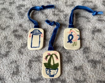 Set of 3 Mahjong Tile Ornaments hand painted