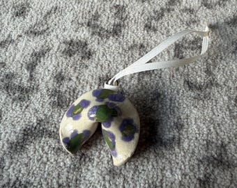 Fortune Cookie Christmas tree ornament green and purple