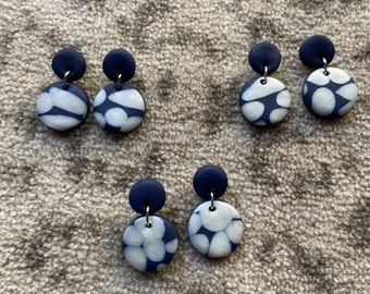 Navy and white stud drop earrings