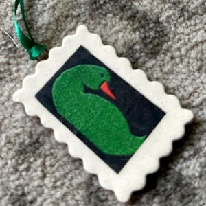 Postage Stamp Ornament Green Duck