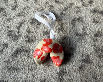 Fortune Cookie Christmas tree ornament pink and orange