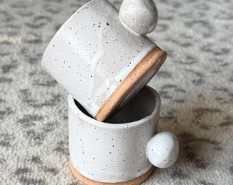 Set of 2 White glazed Ball Handle Espresso Cups