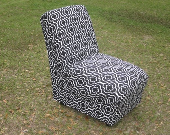 Chair, accent chair, black and white chair, reupholstered chair, upcycled, living room chair, bedroom chair, fabric chair