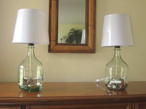 Set Of 2 Table Lamps Bedside Lamps Bedroom Lamps Nautical Decor Glass Table Lamps Modern Decor Small Table Lamps Glass Bottle Lamps