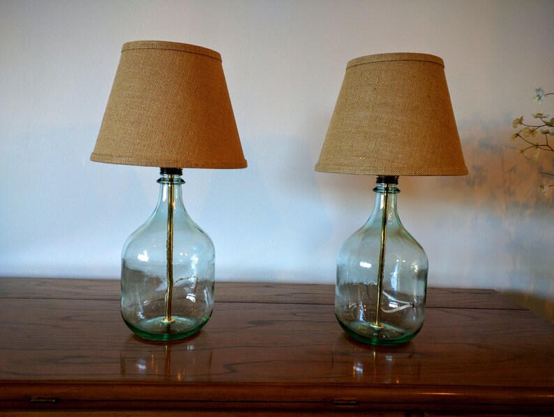 Table Lamp Small Bedside Bedroom Set Of 2 Lamps Glass Bottle Modern Decor Natural Minimalist