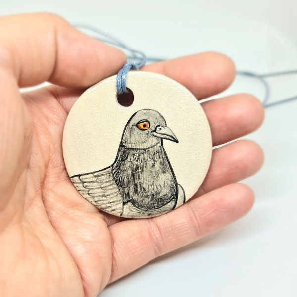 Handmade Ceramic Pigeon Necklace