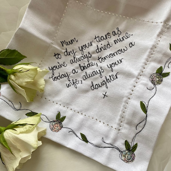 Embroidered keepsake handkerchief mother of bride