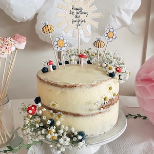 Summer Sunshine bee and flower birthday cake topper afternoon tea cake toppers