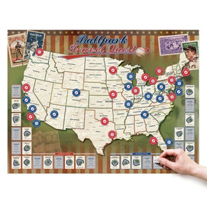 Ballpark Travel Map Rubbelbild Poster