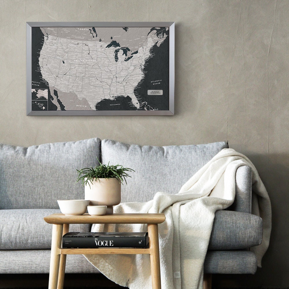 Us Map Frame Urban Slate United States Framed Map - Etsy