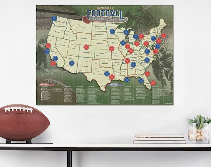 Football Travel Quest Poster - UPDATED 2023! - Football Stadium Map - Football Travels - Home Decor - Great Gift - Gift for Him-Gift for Her