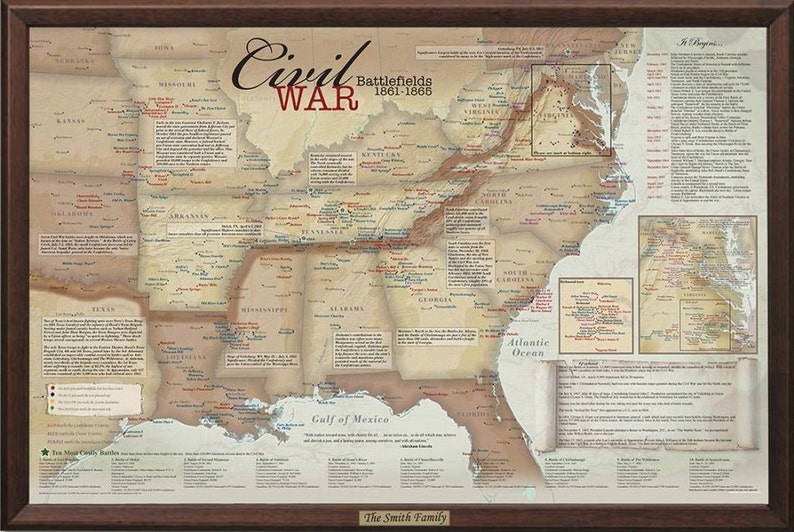 NEW Frame Option 2026 Civil War Travel Map Il 6fco 