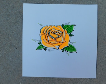 Orange Rose Watercolor Illustration