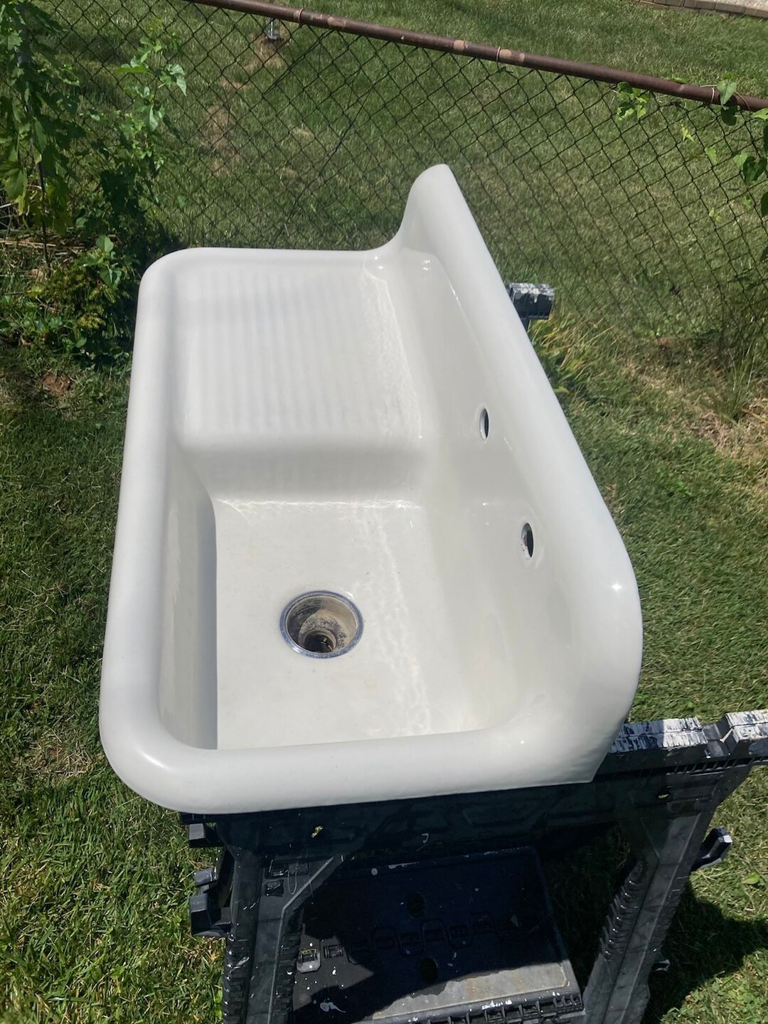 Antique Cast Iron Farm Sink High Back Drainboard Rolled Lip Etsy New