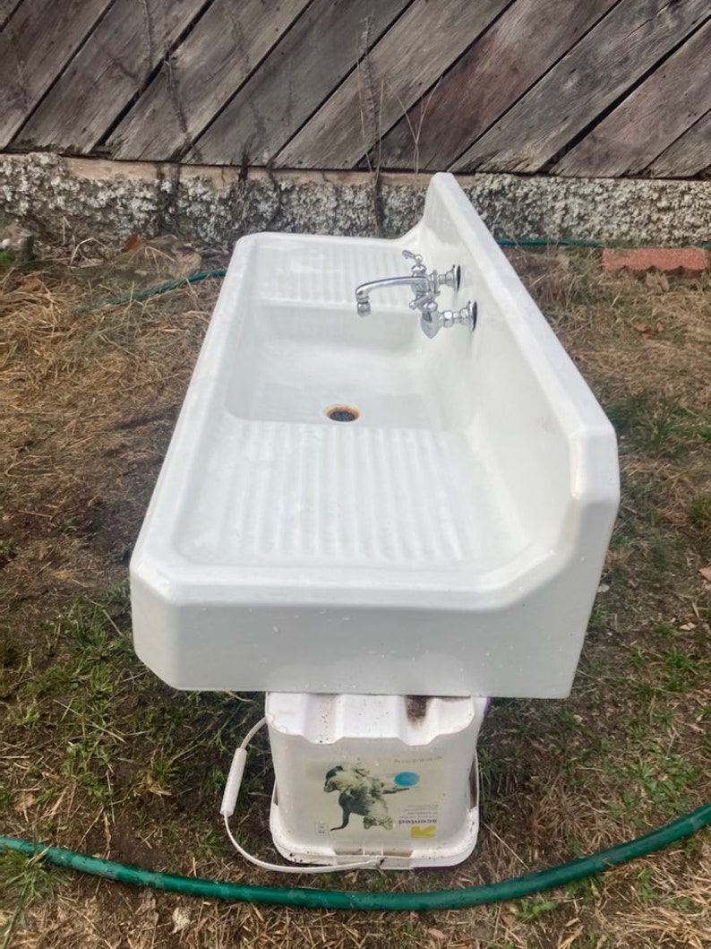 Antique 60 Cast Iron Farm Sink Double Drainboards High Back Apron