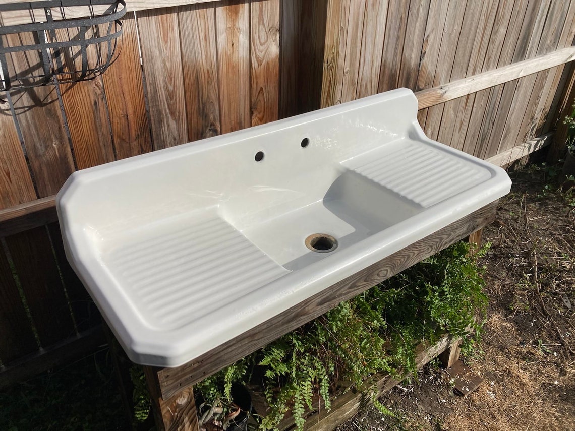 Antique 60 Cast Iron Farm Sink Double Drainboards High Etsy