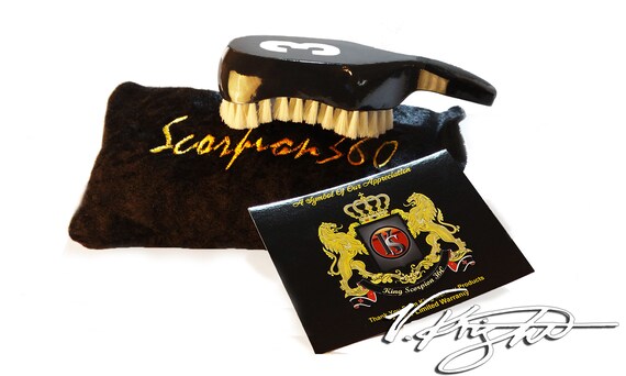 Black Soft Medium Club Wave Brush | Black & Gold Goose Down Velvet Carrying Pouch | Custom Designer Club Wave Brush Set by V. Knight