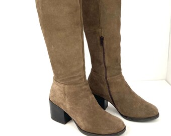 Steve Madden Brown Suede Block Heel Over The Knee Zip Back Boots Women’s 8.5