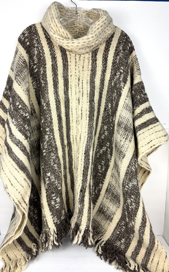 Vintage Woven Poncho with Cowl Neck