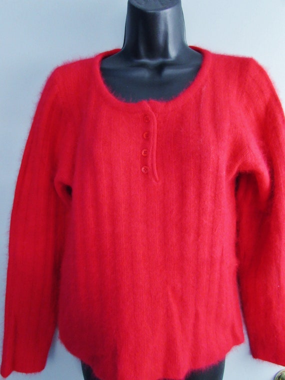 Vintage Red Angora Pullover Sweater Women's S - image 1