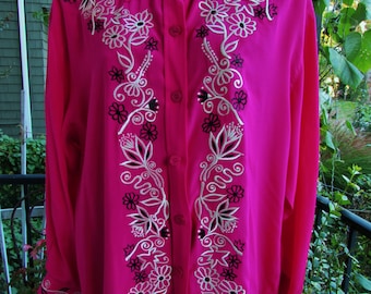 Vintage Diane Von Furstenberg Embroidered Silk Shirt