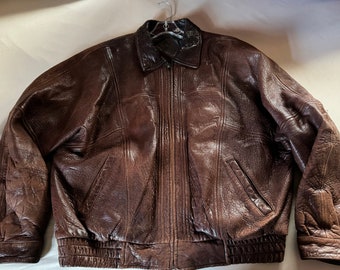 Roundtree & York Men Leather Jacket Brown Genuine Lamb Skin Men’s Size XL