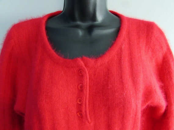 Vintage Red Angora Pullover Sweater Women's S - image 3