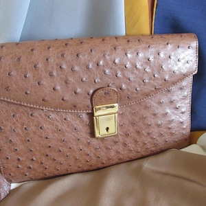 Monedero de piel de avestruz / Cartera de mano / Monedero unisex con correa de muñeca - Envío gratuito