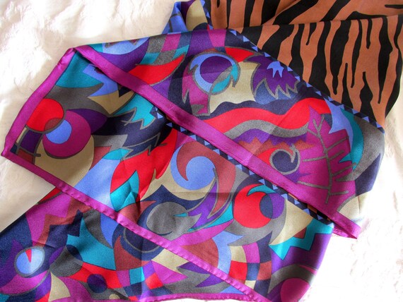 Silk Scarf - Perry Ellis Animal Print with Bright… - image 7