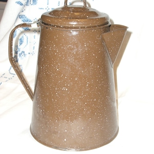Coffee Pot - Brown Spattered Graniteware - Vintage