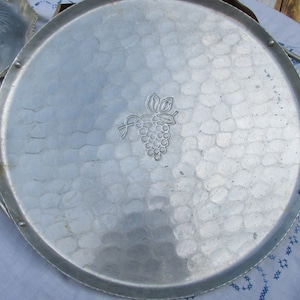 Tray - Aluminum Round Hammered Tray by Buenilum - Vintage