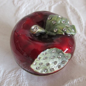 Trinket Box Enameled Apple with Rhinestones