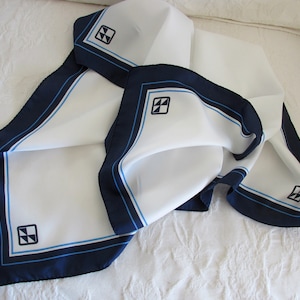 Scarf - White with Navy Border - Vintage