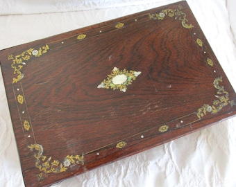 Antique English Campaign Style Lap Desk / Writing Box - Free Shipping