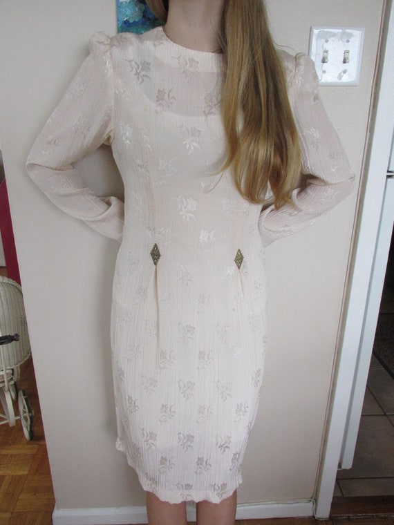Dress Hand Made in Cream with Long Sleeves