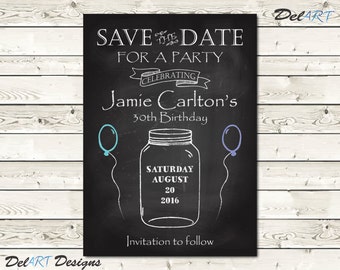 pinstripe birthday or surprise party save the date card or etsy