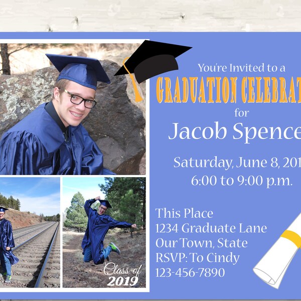 Graduation Announcement Photo or Grad Party Invite, Invitations, Any Color Background, High School, College, Digital JPG or PDF File 4x6 5x7