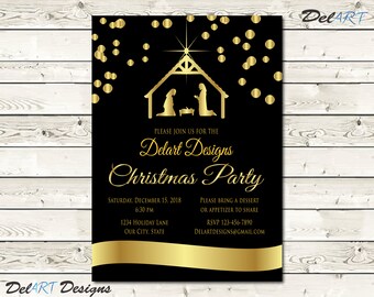 Black and Gold Christmas Nativity Dinner Invitation or poster, Digital Printable File or Ecard after customization, Church Party, Ward