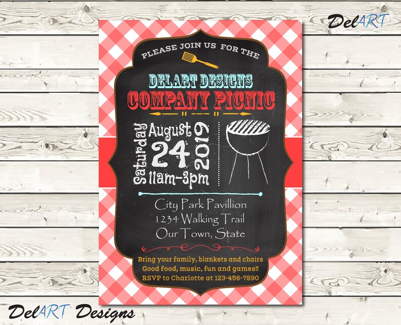Chalkboard Company Picnic Invitations BBQ Invite Chalk Art Etsy
