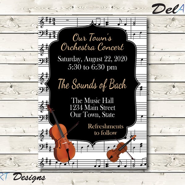 Piano Recital, Orchestra Concert Invite, Music Recital Invitaitons, Choir, Digital File, Piano Party Invite, JPG, Printable or ecard