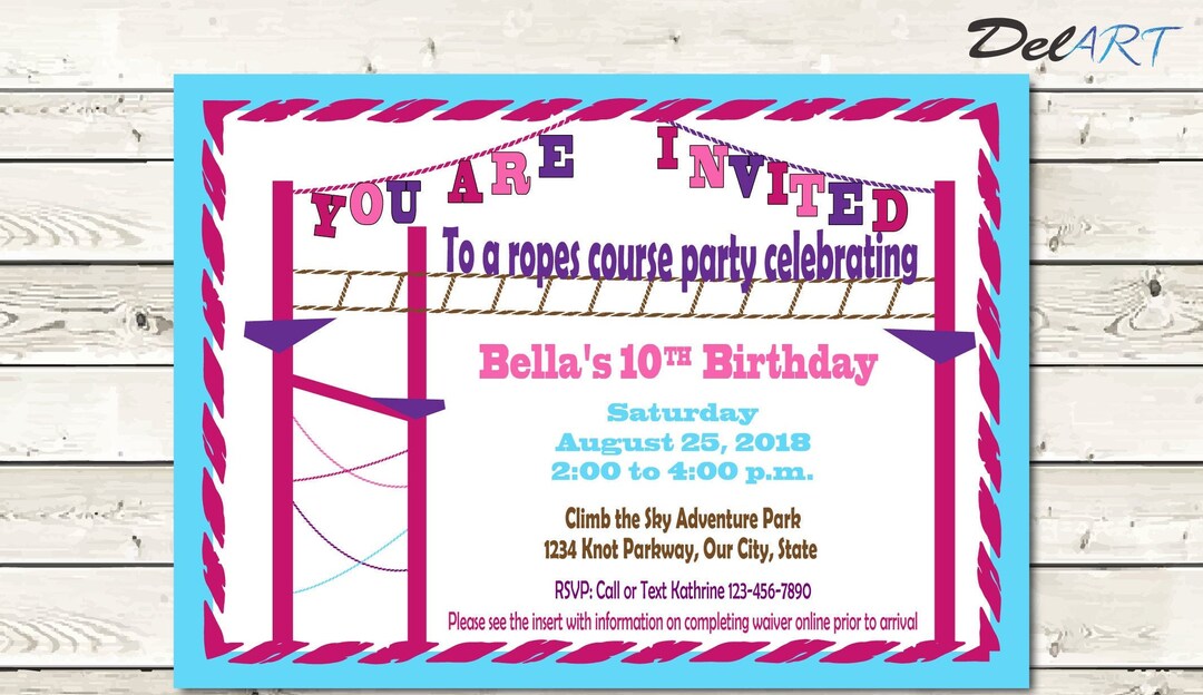 Ropes Course Birthday Party Invitation, Invite or Save the Date, Made